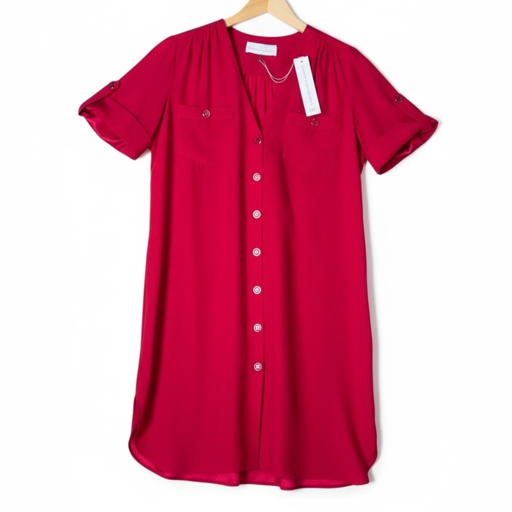Amanda Uprichard Silk Pocket Roll-Tab Shift Dress size S NWT